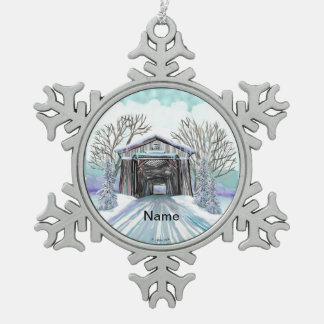 Ornement Flocon De Neige Pont couvert d'hiver