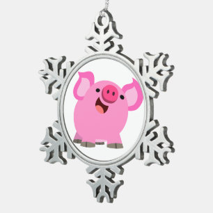 Ornement Flocon De Neige Porc riant mignon de bande dessinée