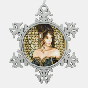 Ornement Flocon De Neige Portrait de princesse de conte de fées enchantée