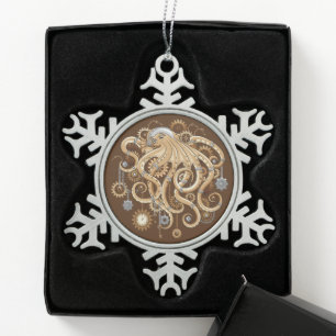 Ornement Flocon De Neige Poulpe Steampunk Rétro Fantastique Mécanique