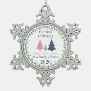 Ornement Flocon De Neige Premier bébé Noël arbres roses et bleus
