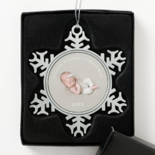 Ornement Flocon De Neige Premier Cadeau de Naissance de Noël Photo Bébé Nom