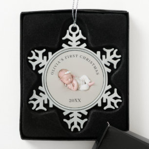 Ornement Flocon De Neige Premier Cadeau de Naissance de Noël Photo Bébé Nom