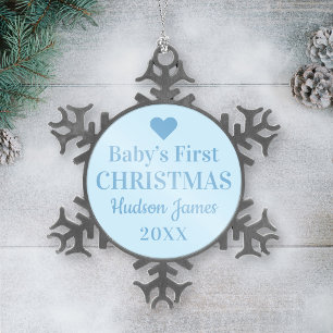 Ornement Flocon De Neige Premier Noël de bébé garçon bleu élégant