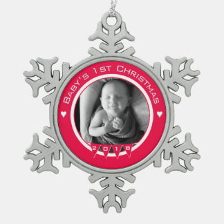 Ornement Flocon De Neige Premier Noël du bébé - Photo et année en ROUGE