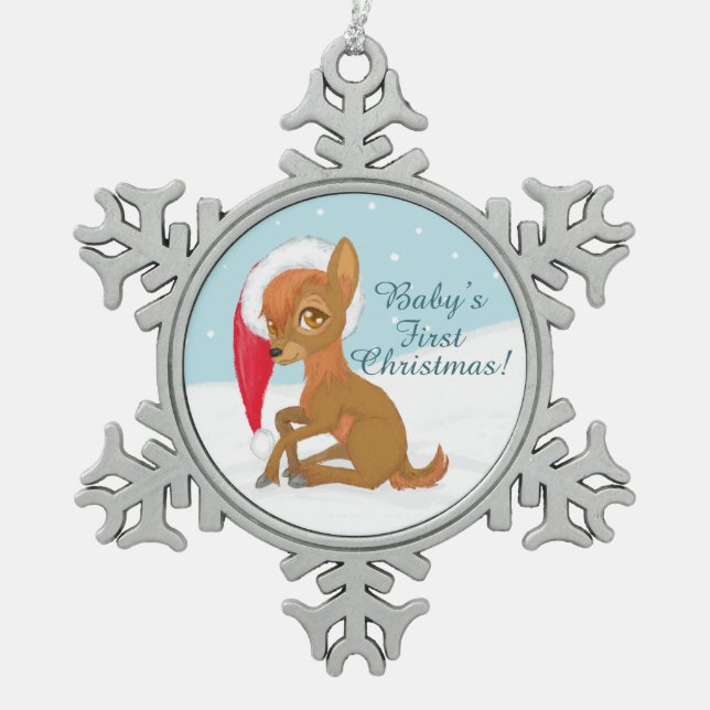 Ornement Flocon De Neige Premier Noël du bébé (renne) (Devant)