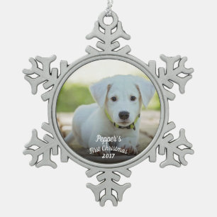 Ornement Flocon De Neige Premier Noël du chiot avec le nom + année