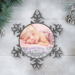 Ornement Flocon De Neige Premier Noël Lavande Violet Bébé Fille Photo