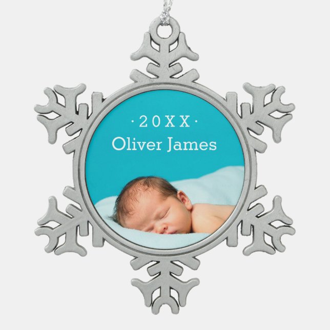 Ornement Flocon De Neige Premier Noël Photo Keepsaké Ornement de vacances (Devant)