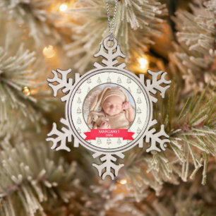 Ornement Flocon De Neige Premier pin de Noël du bébé Moderne Élégant