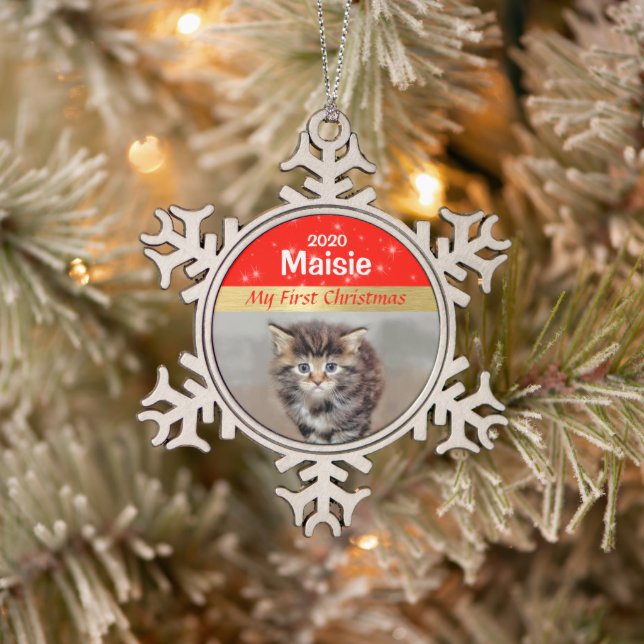 Ornement Flocon De Neige Premier Snowfl de Noël de Kitten personnalisé (Arbre)