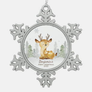 Ornement Flocon De Neige Première Noël du bébé de cerfs de la forêt aquarel