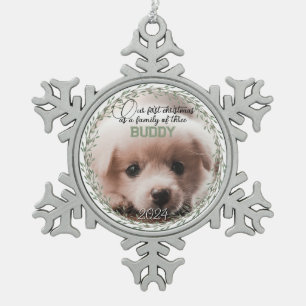 Ornement Flocon De Neige Première Noël nouvelle famille de photo de chiot d