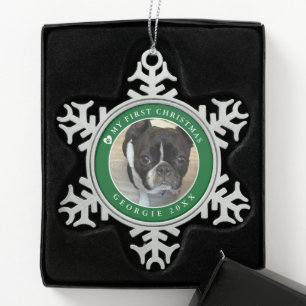Ornement Flocon De Neige Première photo de Noël de l'animal