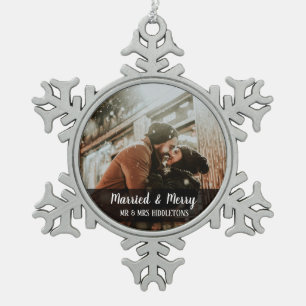 Ornement Flocon De Neige Première photo l'épousant mariée et joyeuse de