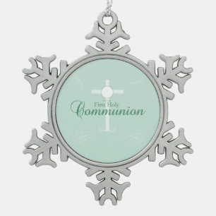 Ornement Flocon De Neige Première Sainte Communion, écriture en vert doux
