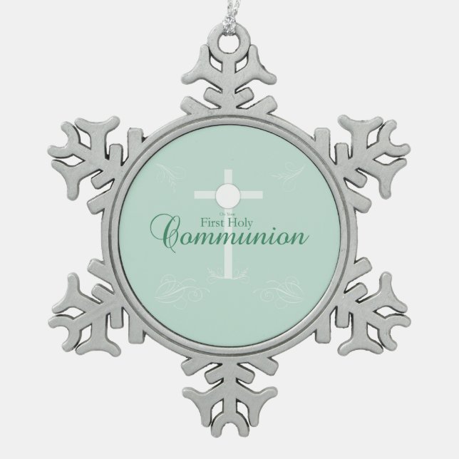 Ornement Flocon De Neige Première Sainte Communion, écriture en vert doux (Devant)