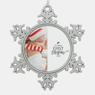 Ornement Flocon De Neige Premières vacances de photo de Noël du bébé