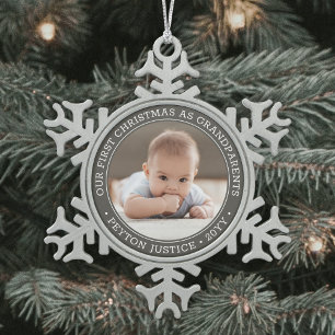 Ornement Flocon De Neige Premiers Noël des grands-parents Photo de bébé Gri