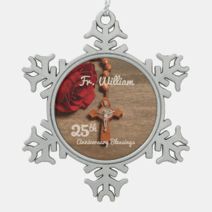 Ornement Flocon De Neige Prêtre 25ème anniversaire de l'Ordination Rose et