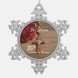 Ornement Flocon De Neige Prêtre 35ème anniversaire de l'Ordination Rose et