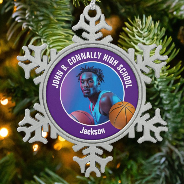 Ornement Flocon De Neige Purple Basketball Player Photo Keepsake Gift (Créateur téléchargé)