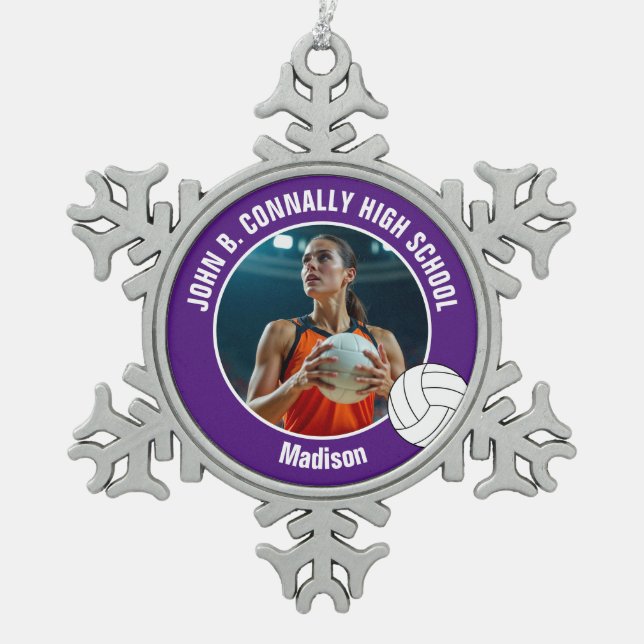Ornement Flocon De Neige Purple Volleyball Player Photo High School (Devant)