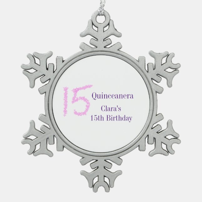 Ornement Flocon De Neige Quinceanera 15e anniversaire parties scintillant r (Devant)