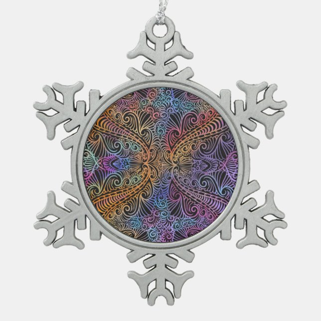 Ornement Flocon De Neige Rainbow Kaleidoscope Mandala (Devant)
