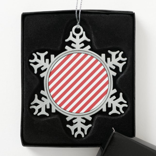Ornement Flocon De Neige Rayures diagonales rouges et blanches (Boîte)