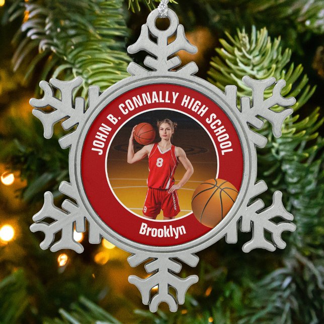 Ornement Flocon De Neige Red Basketball Player Photo Keepsake Gift (Créateur téléchargé)