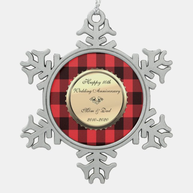 Ornement Flocon De Neige Red Buffalo Plaid, 10e anniversaire de Mariage du  (Devant)