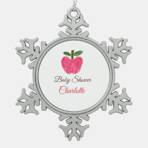 Ornement Flocon De Neige Red Watercolor pomme baby shower ajouter nom titre