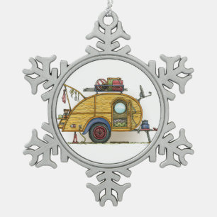 Ornement Flocon De Neige Remorque vintage mignonne de voyage de campeur de