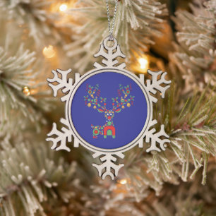 Ornement Flocon De Neige Rennes de Noël géométriques modernes Festif