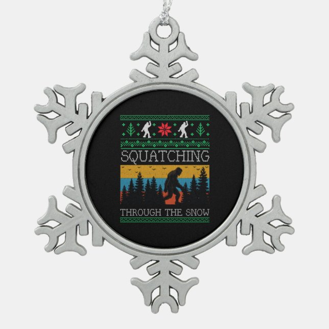 Ornement Flocon De Neige Retro Sasquatch Bigfoot laide de Noël (Devant)