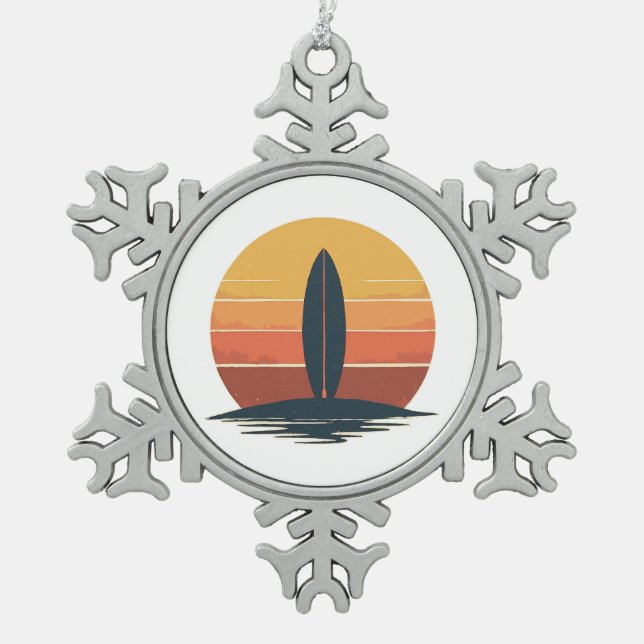 Ornement Flocon De Neige Retro Sunset Surfboard (Devant)