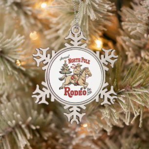 Ornement Flocon De Neige Rodeo annuel du pôle Nord 25 déc. Cowboy Santa Oue