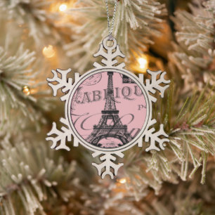 Ornement Flocon De Neige romantique rose vintage paris tour eiffel