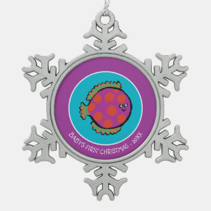 Ornement Flocon De Neige Rose et poissons à pois oranges