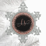 Ornement Flocon De Neige Rose Gold Blush Pink Parties scintillant Glam Nom<br><div class="desc">Glam Rose Gold Parties scintillant Élégant Monogramme ornement de Noël. Personnalisez facilement ce décor chic et branché de noël avec une élégante parties scintillant brillante d'or rose sur un arrière - plan noir. Le design comprend votre monogramme manuscrit avec de jolis tourbillons et votre nom.</div>