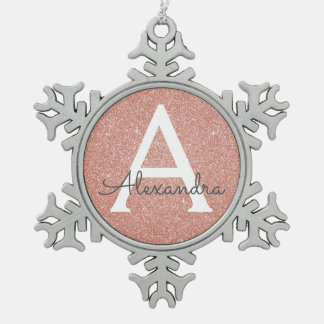 Ornement Flocon De Neige Rose Rose Parties scintillant Or & Monogramme étin
