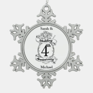 Ornement Flocon De Neige Roses et vignes Romantique 4e anniversaire Mariage