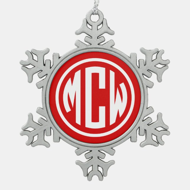 Ornement Flocon De Neige Rouge Blanc 3 Monogramme Initiale Cercle Fonte DIY (Devant)
