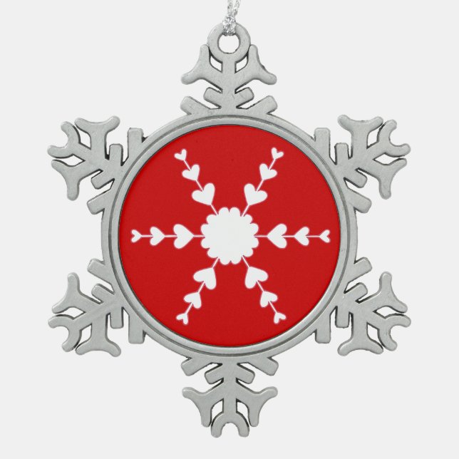 Ornement Flocon De Neige Rouge blanc Flocon de neige Coeur Flocon de neige (Devant)