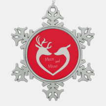 Rouge et blanc M & Mme Deer Couple Snowflake Pewte