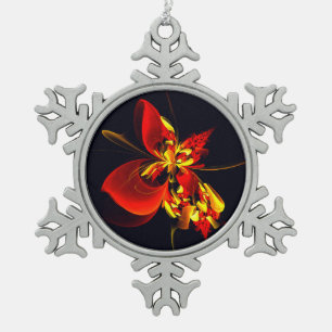 Ornement Flocon De Neige Rouge Jaune Floral Moderne Résumé Modèle Art #10