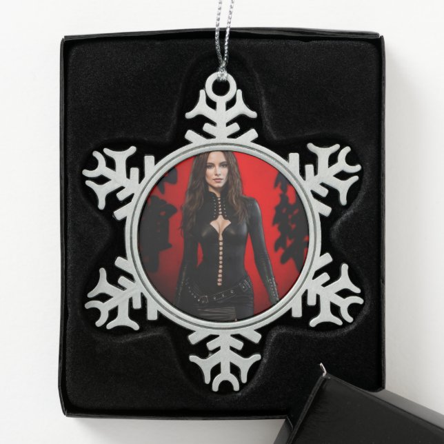 Ornement flocon de neige rouge noir (Boîte)