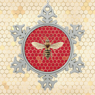 Ornement Flocon De Neige Royal Bee et Honeycomb sur rouge