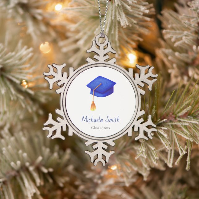 Ornement Flocon De Neige Royal Blue Cap Graduation Christmas (Arbre)